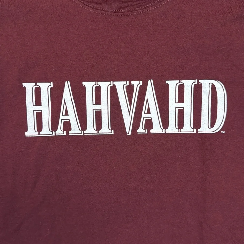 Champion Harvard Boston Accent Graphic Tee Red White Large Funny College Shirt - Picture 3 of 8